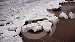 Glacial Winter Snow And Ice Cover Sandy Beach