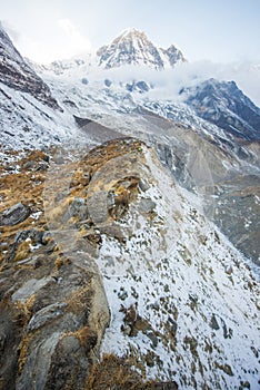 Glacier at abyss on mountain Annapurna Base camp