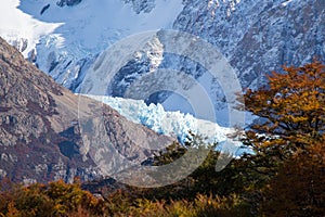 A glacier along the slopes of Mount Fitzroy, National Park de los Glaciares, Argentina