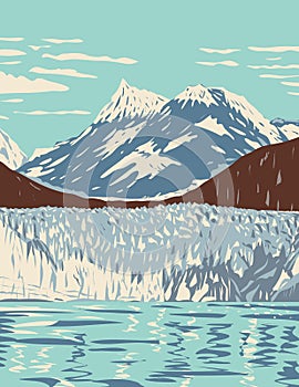 Glacier Bay National Park and Preserve with Tidewater Glaciers Mountains Fjords Located West of Juneau Alaska WPA Poster Art photo