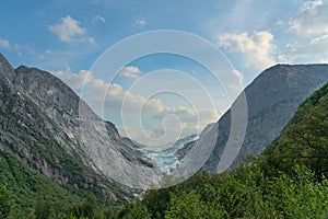 Glacier Briksdal, Norway, National park Jostedalsbreen mountain landscape