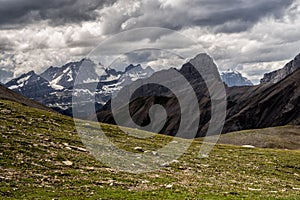 Glacier covered mountains of Peter Lougheed Provincial Park. Kananaskis Lakes, Alberta. Canada