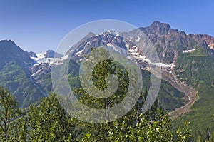 Glacier cut and moraine down side of mountain