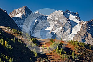 Glacier du Lautaret and Gaspard Peak in autumn. Col du Lautaret, Ecrins National Park, Hautes-Alpes, European Alps, France