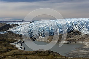 Glacier front with crevasses and a silt lagoon, Point 660, Kangerlussuaq, Greenland