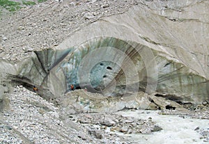 Glacier huge crevasse in Svanetia Caucasian mountains in Georgia