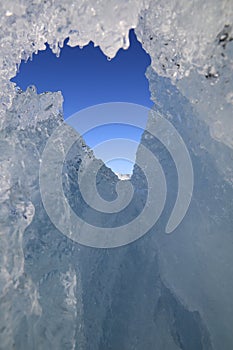 Glacier ice chunks on the black beach at Jokulsarlon, Iceland