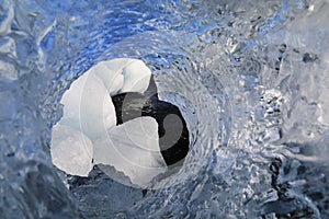 Glacier ice chunks on the black beach at Jokulsarlon, Iceland