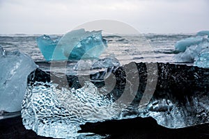 Glacier ice chunks on Diamond Beach