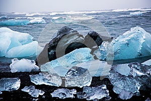 Glacier ice chunks on Diamond Beach