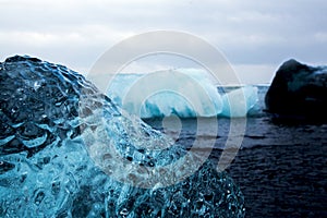 Glacier ice chunks on Diamond Beach