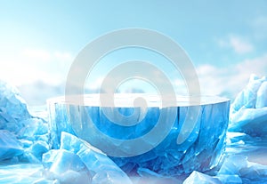Glacier ice podium for mockup display or advertising of products