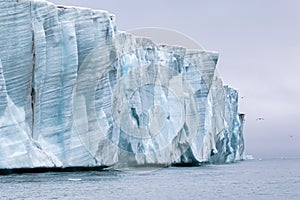 A glacier ice wall north of Svalbard in the Arctic