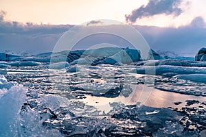 Glacier icebergs and water