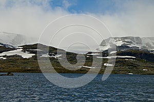 Glacier landscape and lake a cloudy day