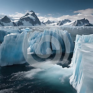 A glacier melting rapidly into the sea. AI generated