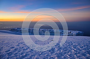 glacier on mount kilimanjaro. Uhuru peak. Top of Africa. Trekking to the highest mountain. Fantastic view. tanzania