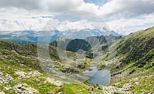 Glacier mountain lake in Brenta Dolomites.