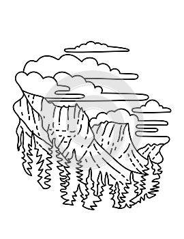 Glacier National Park in the Rocky Mountains in Montana Monoline Line Art Drawing