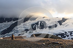 Glacier Pasterze and mountain panorama view seen from Großer Burgstall in Glockner Group, Austria