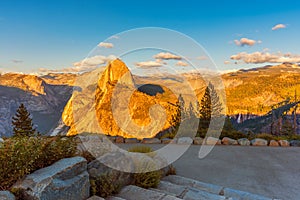 Glacier Point and Half Dome in Yosemite National Park USA at Sunset