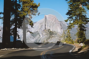 Glacier Point Road with Half Dome, Yosemite National Park, California, USA