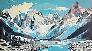 Glacier Postcard For Grand Teton National Park - 1970s Screen Printed Color Blocking