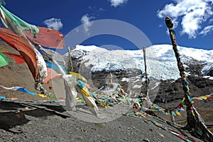 Glacier and prayer flags in Tibet