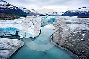 glacier with river of melted ice flowing downstream