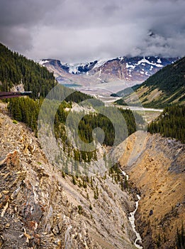 Glacier skywalk above the glacier valley in Jasper National Park