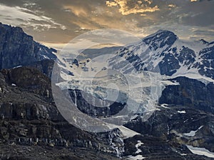 a glacier tongue at the top of the mountain