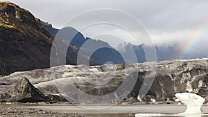 Glacier tongue from the Vatnajokull with rainbow