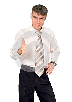 Glad man in a tie, isolated.