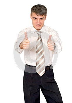 Glad man in a tie, isolated.