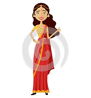 Glad young indian woman showing thumbs up vector cartoon flat isolated on white