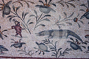 Gladiator and crocodile mosaic