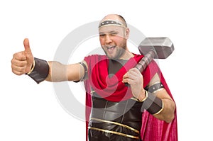 Gladiator with hammer isolated on white