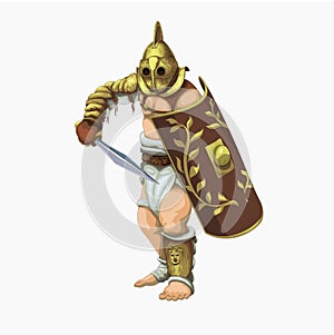 Gladiator secutor preparing to attac
