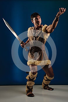 The gladiator strikes a unique pose