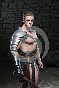 Gladiator with sword posing