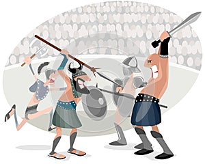 Gladiators fighting in arena