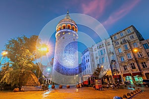 Glalaga Tower in downtown Istanbul cityscape in Turkey