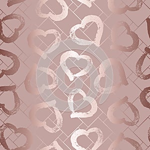 Glam heart seamless pattern. Pink hearts with marble effect. Beauty soft background. Repeated patterns. Elegant texture. Repeating