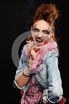 Glam punk girl smoking