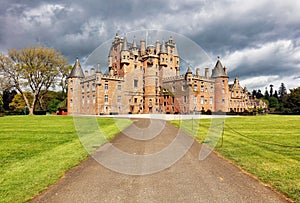 Glamis castle in scotland on a summer day