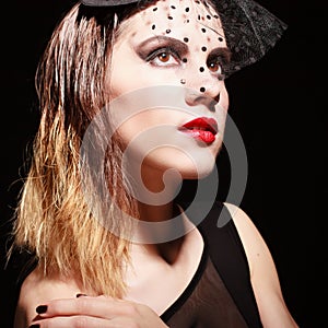 Glamor woman dark face portrait, beautiful female