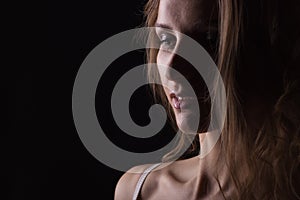 Glamor woman portrait, beautiful face, female isolated on black background, stylish look, young lady studio shot