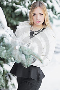 Glamor young blonde posing in winter