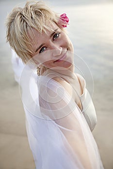 Glamorous bride on the beach