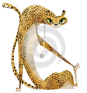 glamorous cheetah character with chain around his neck